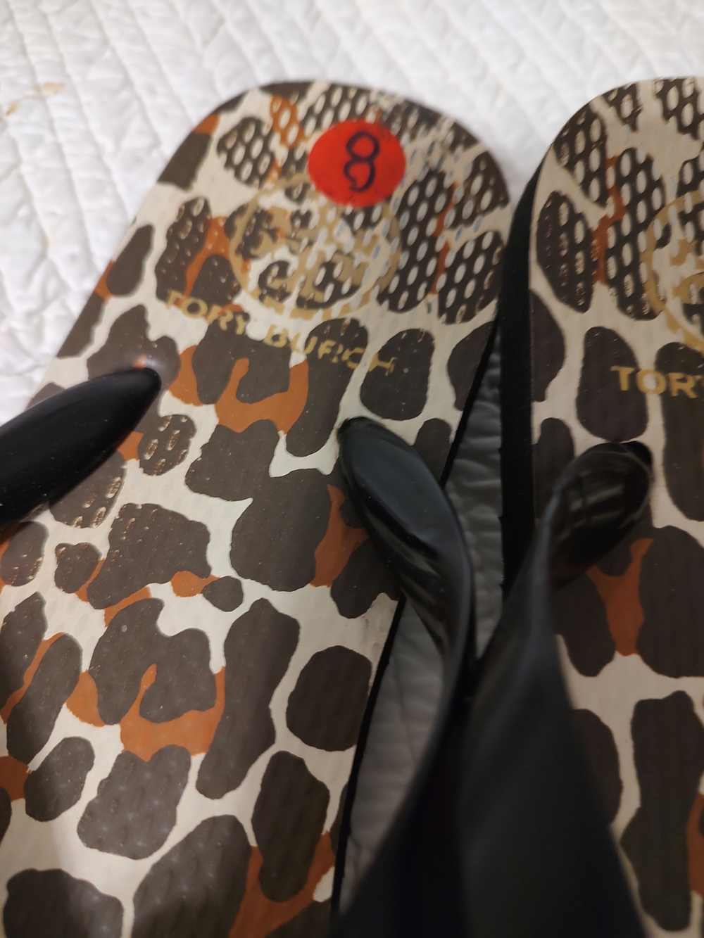 Tory Burch Leopard Print Logo Flip Flops - Black & Brown - Picture 10 of 10